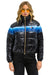 5 STRIPE LUXE APRES PUFFER JACKET - GLOSSY BLACK // BLUE STRIPES