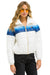 5 STRIPE LUXE APRES PUFFER JACKET - GLOSSY WHITE // BLUE STRIPES