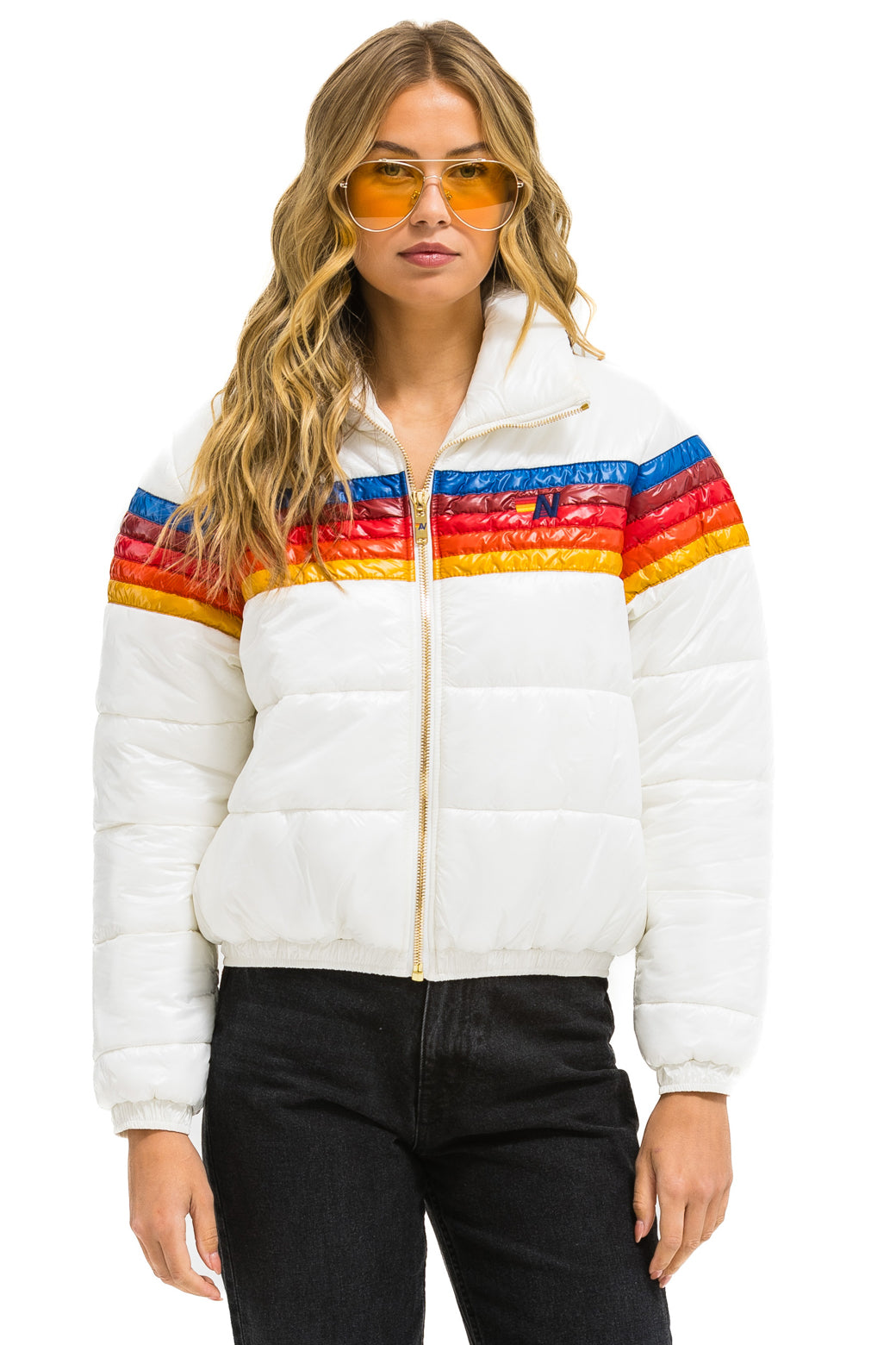 5 STRIPE LUXE APRES PUFFER JACKET - GLOSSY WHITE