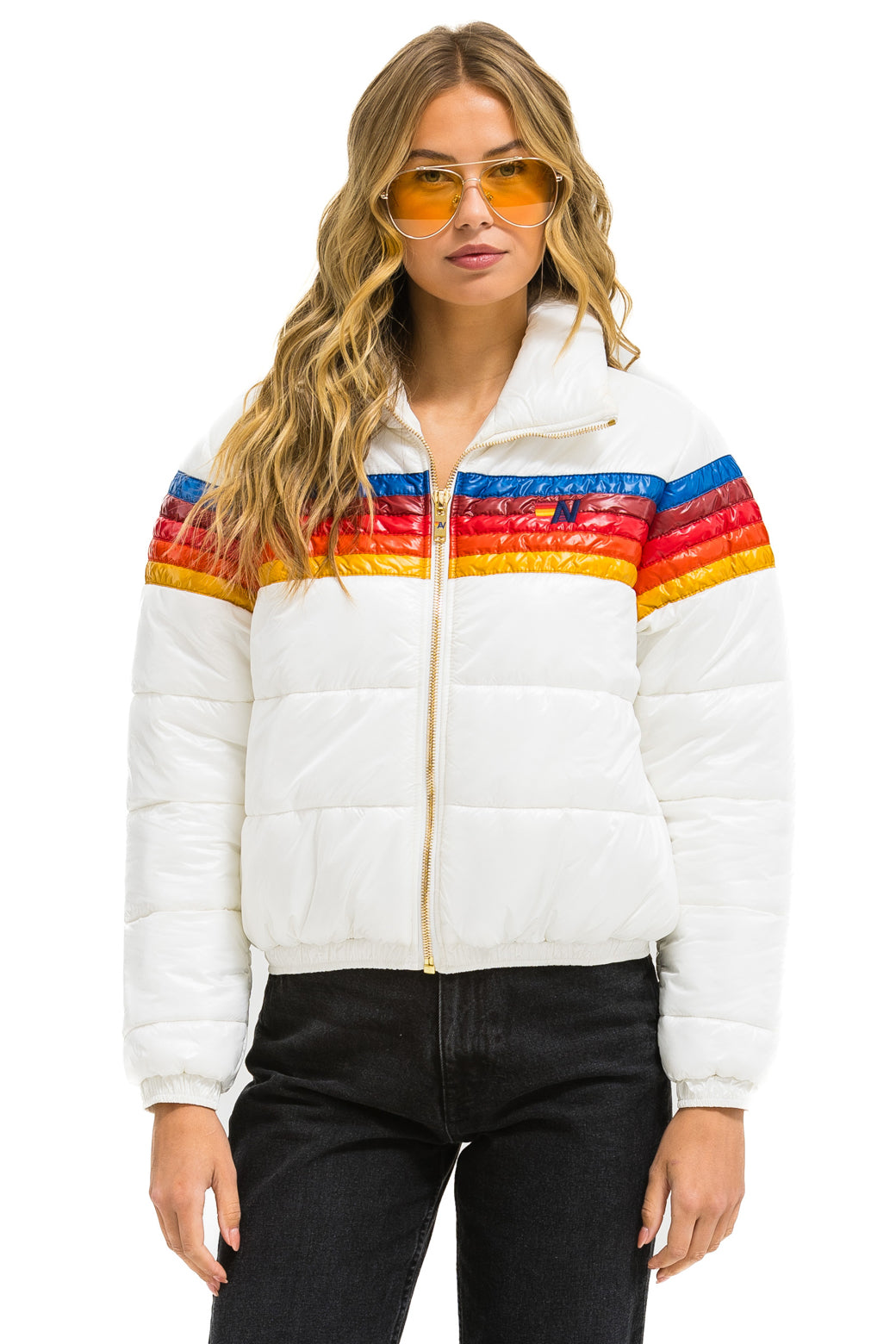 Striped puffer jacket store