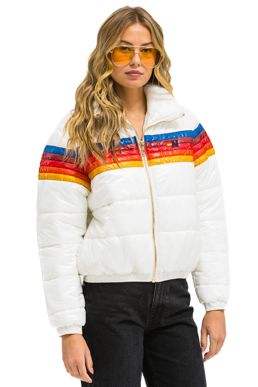 5 STRIPE LUXE APRES PUFFER JACKET - GLOSSY WHITE