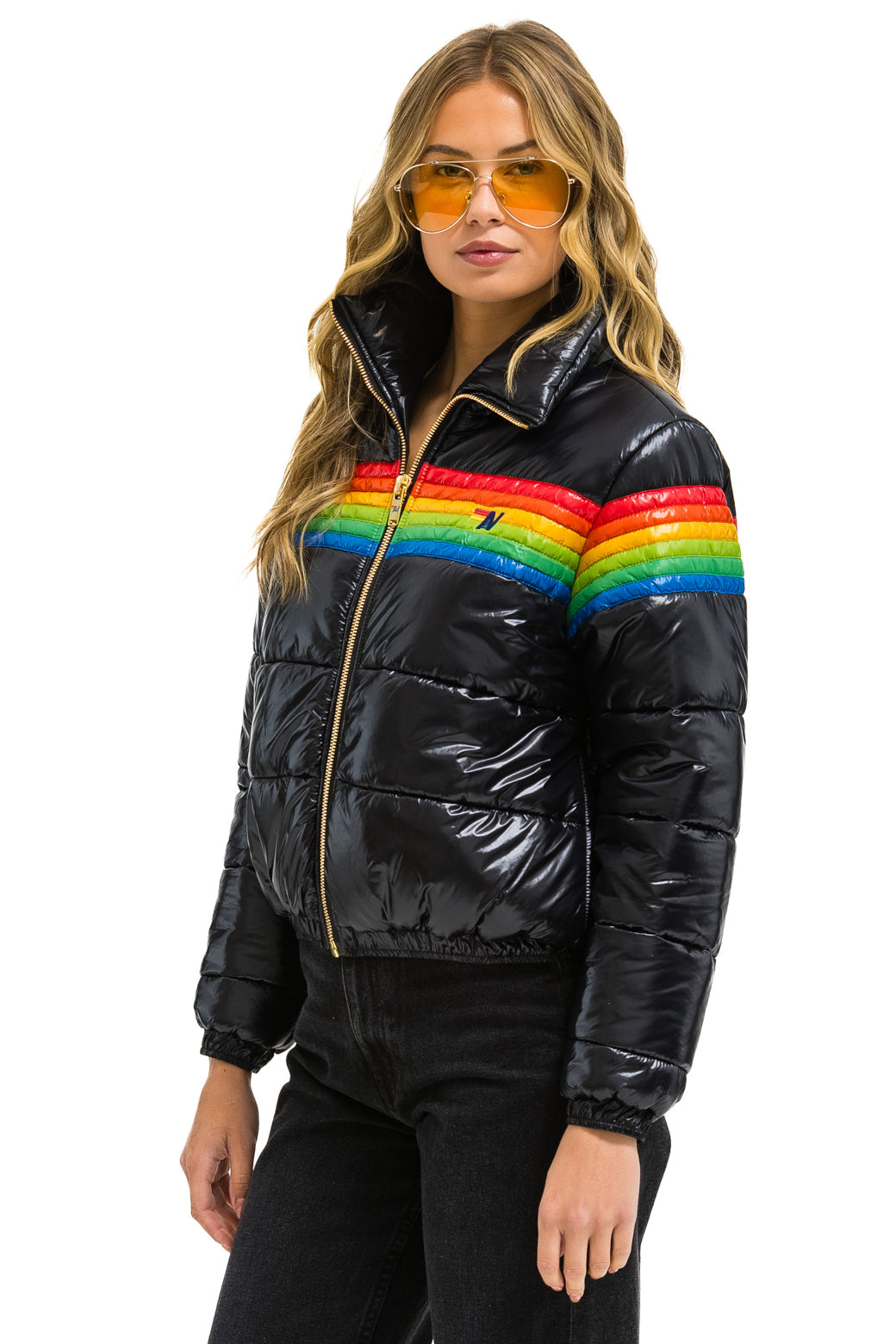 6 STRIPE LUXE APRES PUFFER JACKET - GLOSSY BLACK