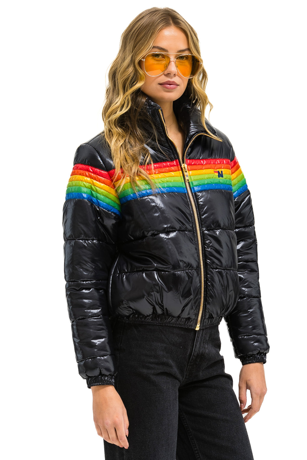 6 STRIPE LUXE APRES PUFFER JACKET - GLOSSY BLACK