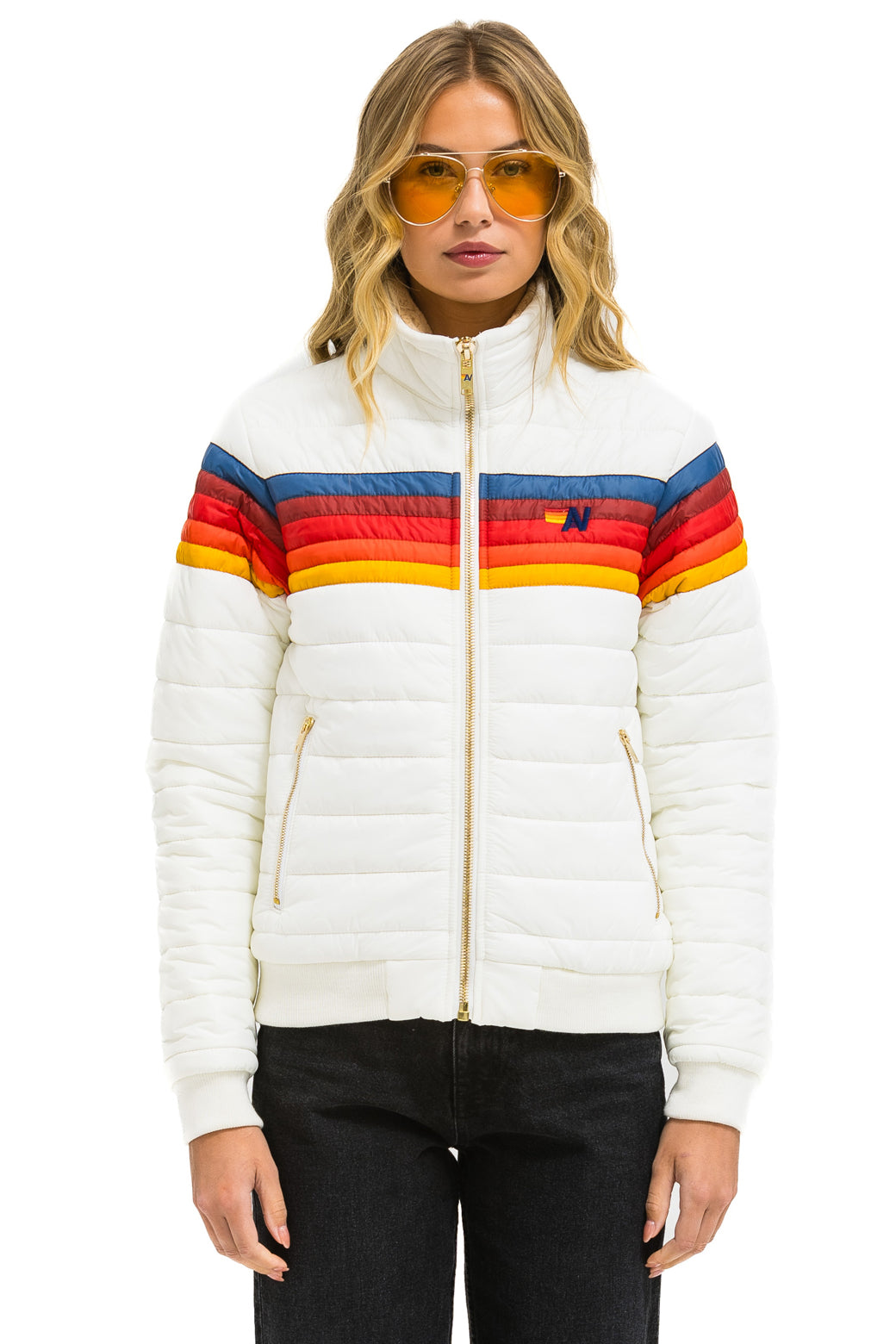 White jacket with rainbow stripes top