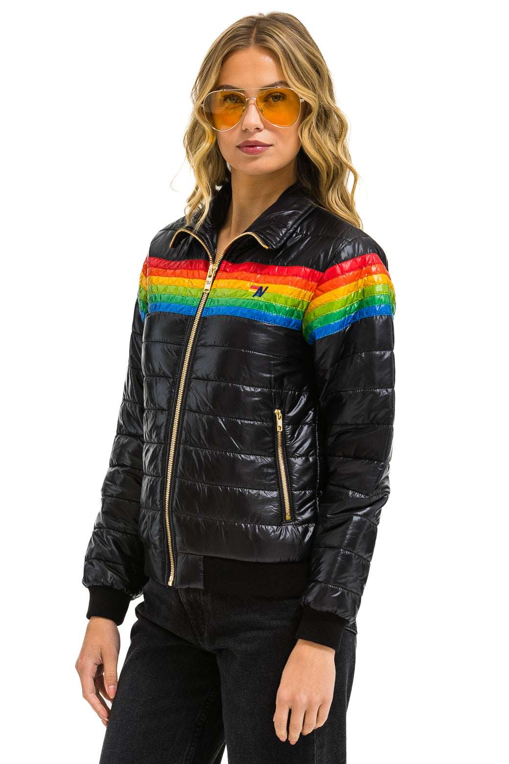 6 STRIPE RAINBOW SLEEVE JACKET GLOSSY BLACK Aviator Nation