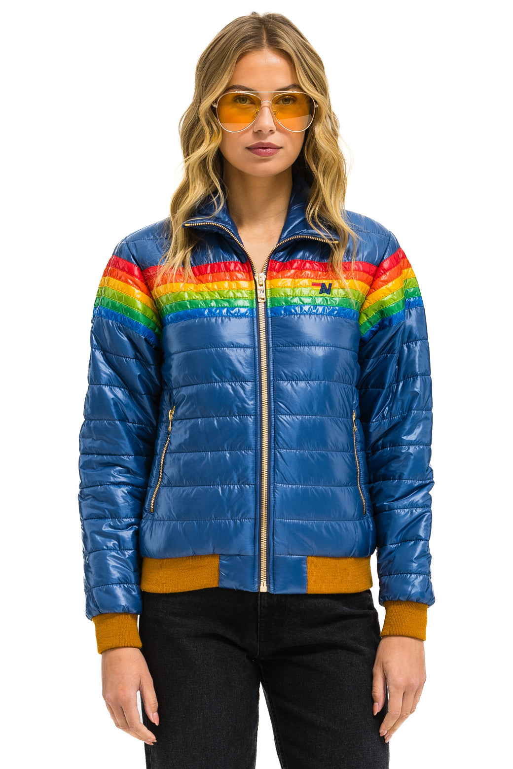 6 STRIPE RAINBOW SLEEVE JACKET -  GLOSSY DEEP BLUE