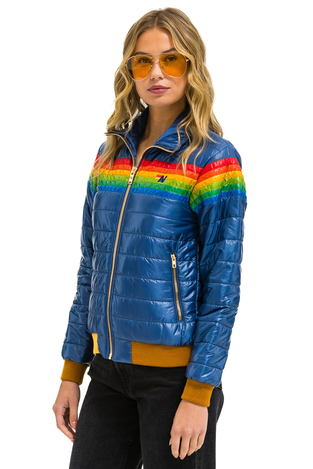 6 STRIPE RAINBOW SLEEVE JACKET -  GLOSSY DEEP BLUE