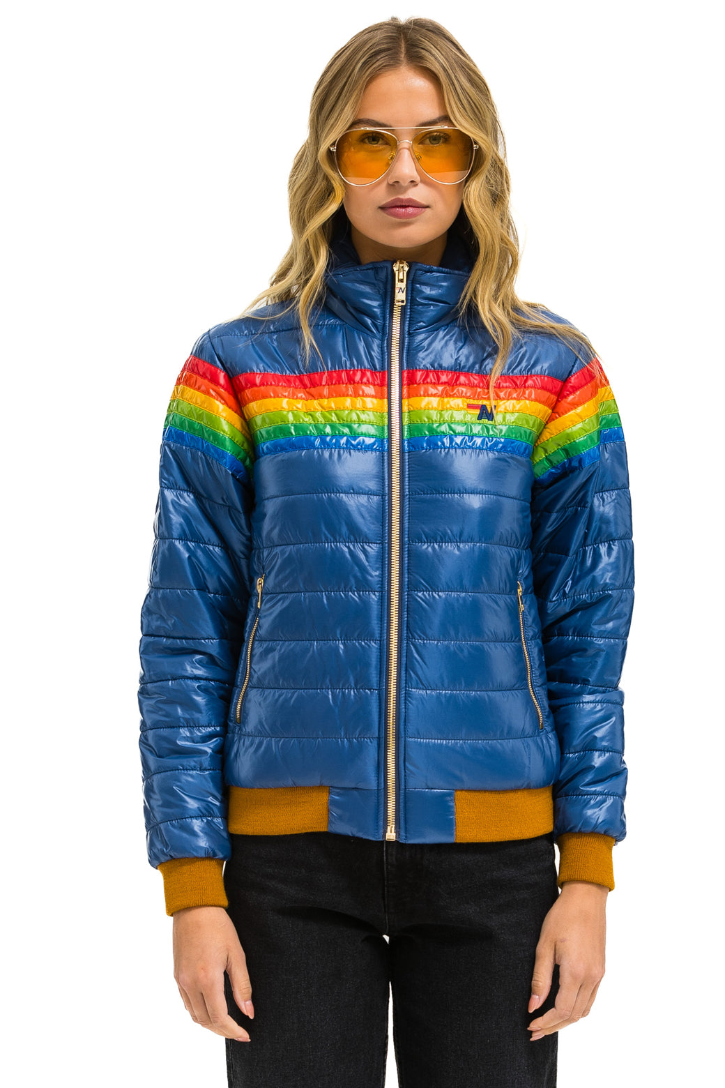 6 STRIPE RAINBOW SLEEVE JACKET -  GLOSSY DEEP BLUE