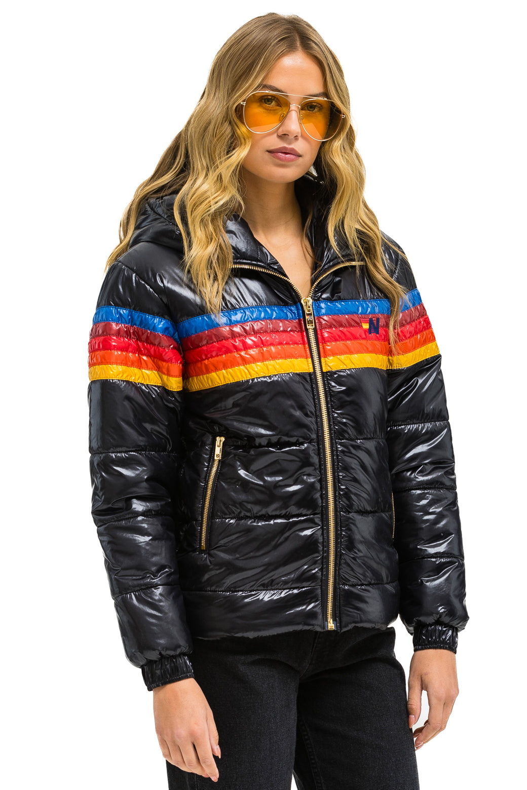 5 STRIPE LUXE TREKKER JACKET - GLOSSY BLACK