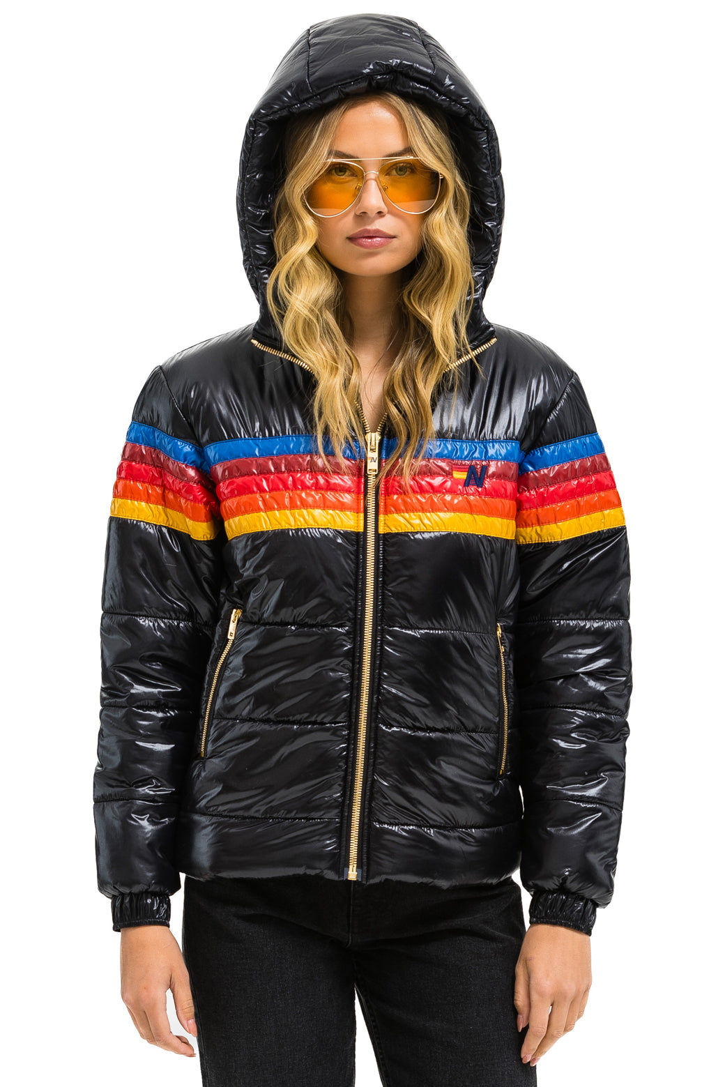 5 STRIPE LUXE TREKKER JACKET - GLOSSY BLACK