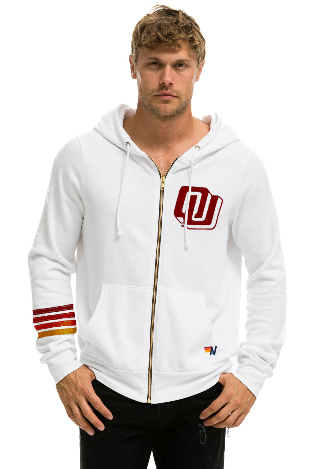 Unisex Aviator Nation White Oklahoma Sooners Tri Blend Full Zip Hoodie Size Medium