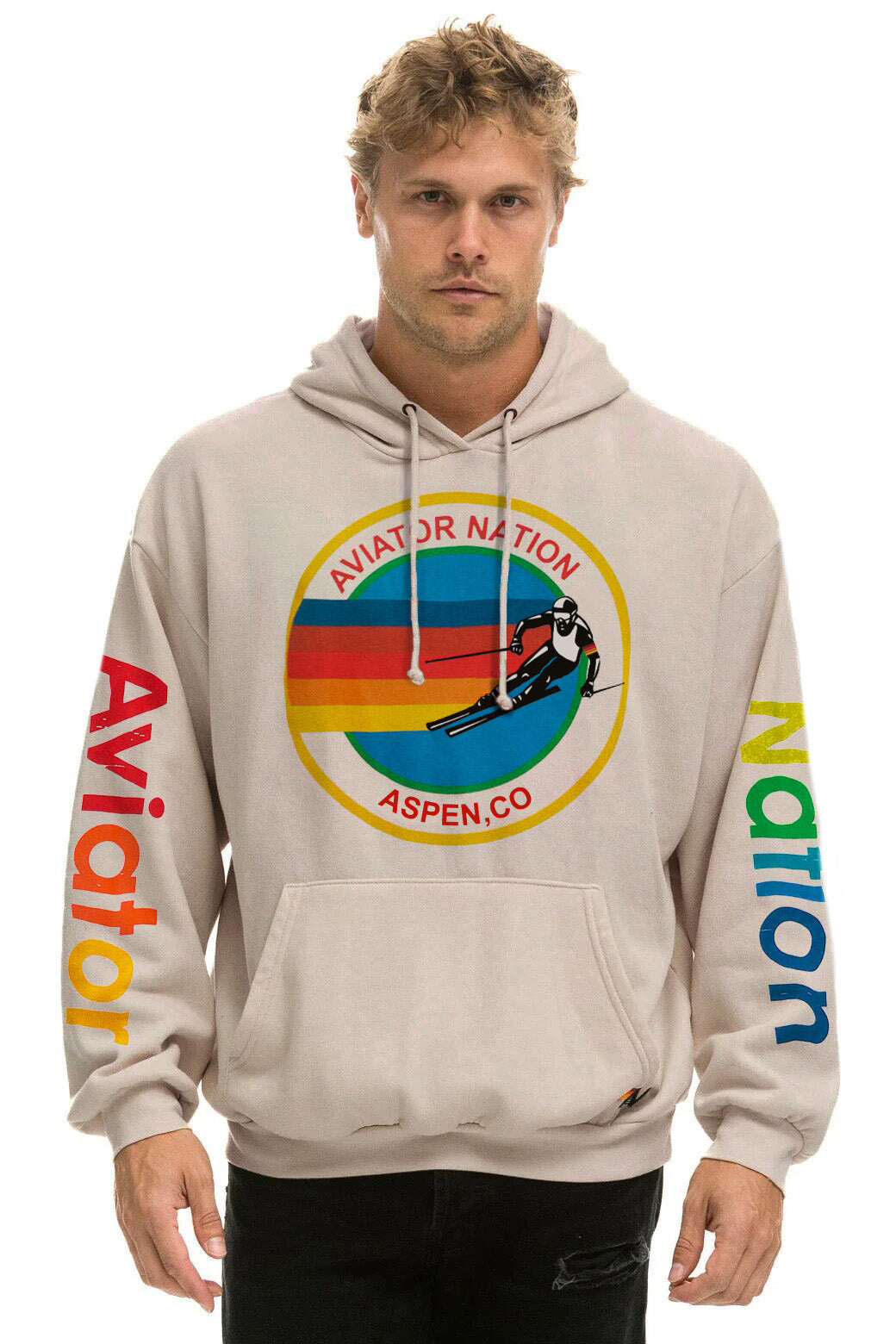 AVIATOR NATION ASPEN RELAXED PULLOVER HOODIE - SAND