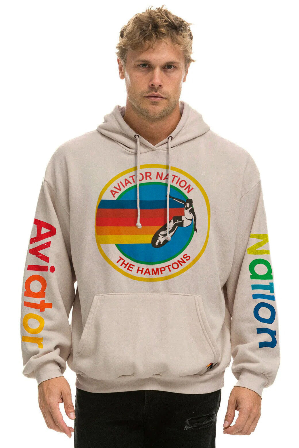 AVIATOR NATION HAMPTONS RELAXED PULLOVER HOODIE - SAND