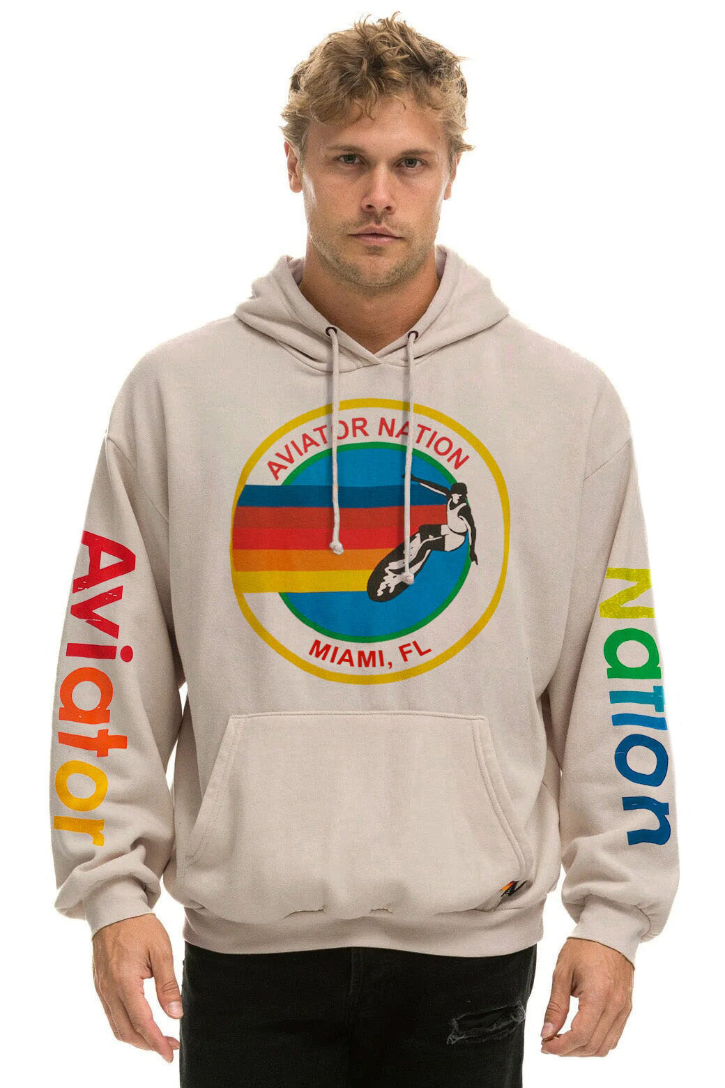 AVIATOR NATION MIAMI RELAXED PULLOVER HOODIE - SAND