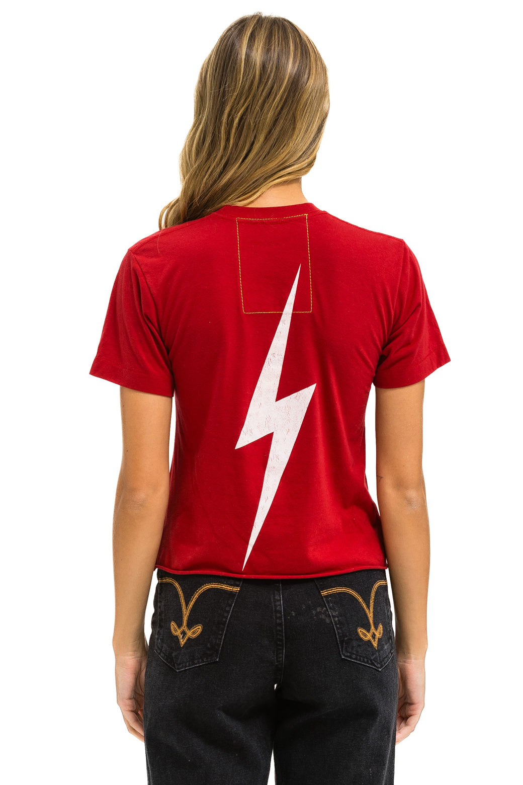 UNIVERSITY OF OKLAHOMA BOLT BOYFRIEND TEE - CRIMSON