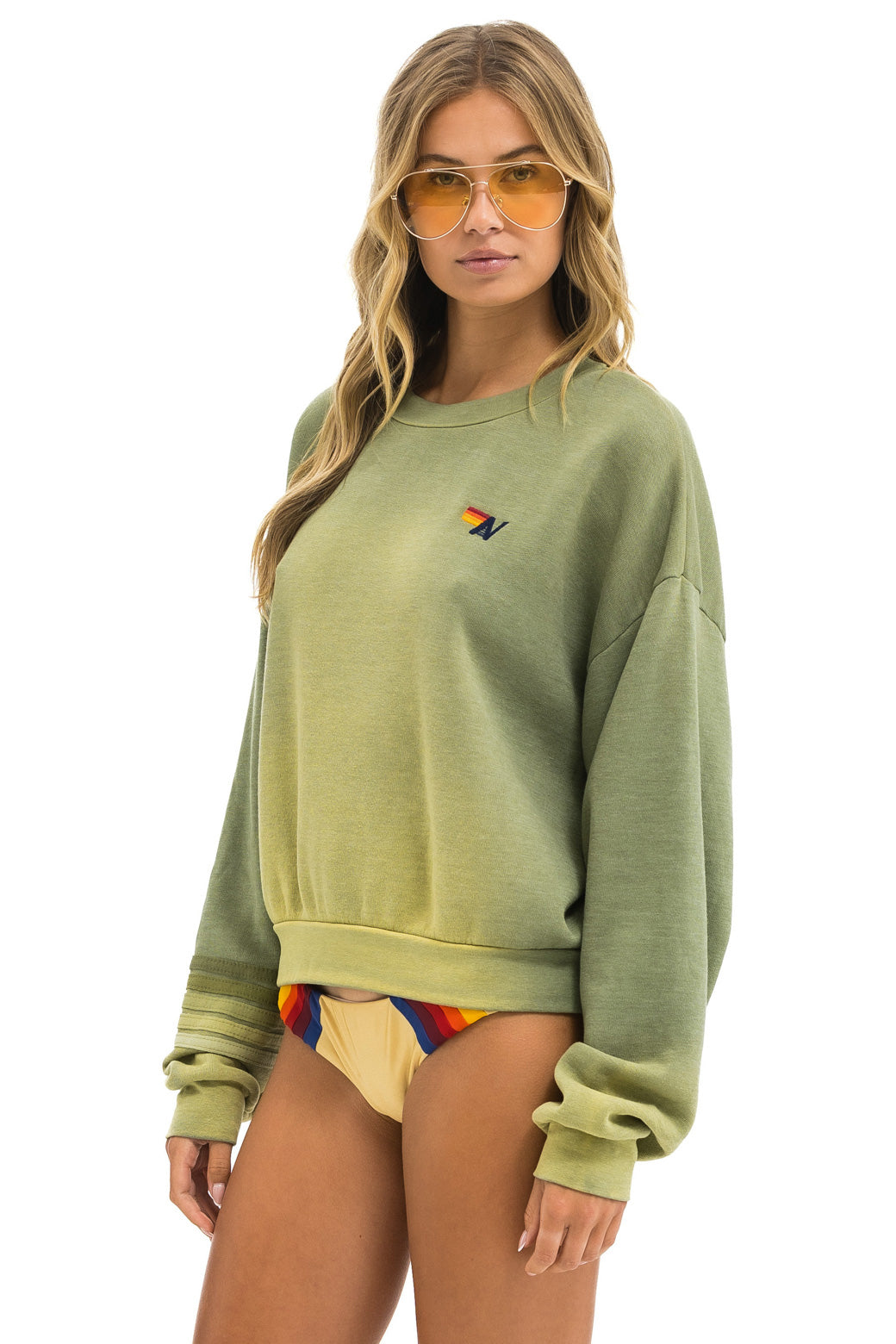 RUGBY STITCH RELAXED CREW SWEATSHIRT - FADED ARMY