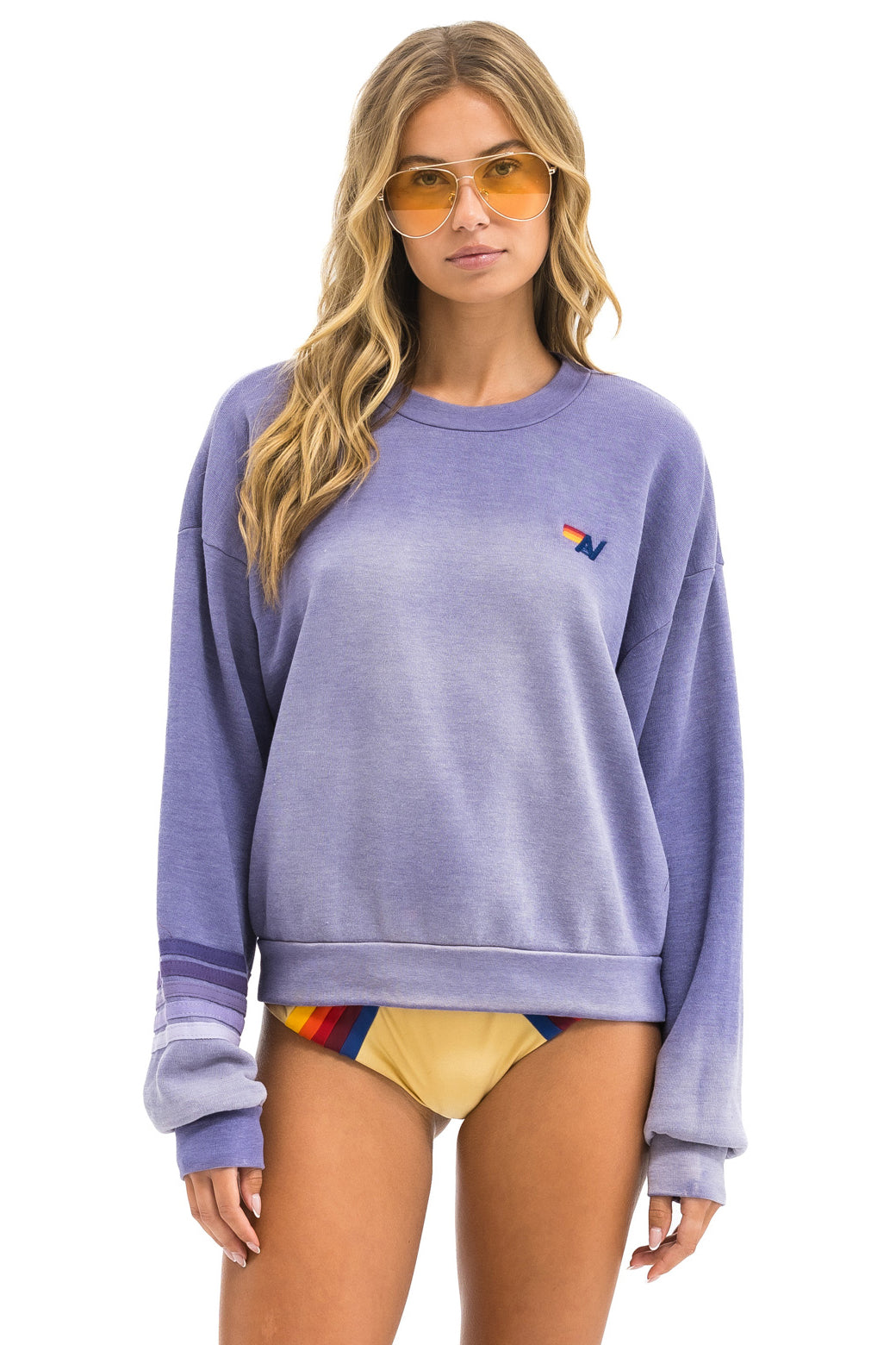 RUGBY STITCH RELAXED CREW SWEATSHIRT - FADED GRAPE