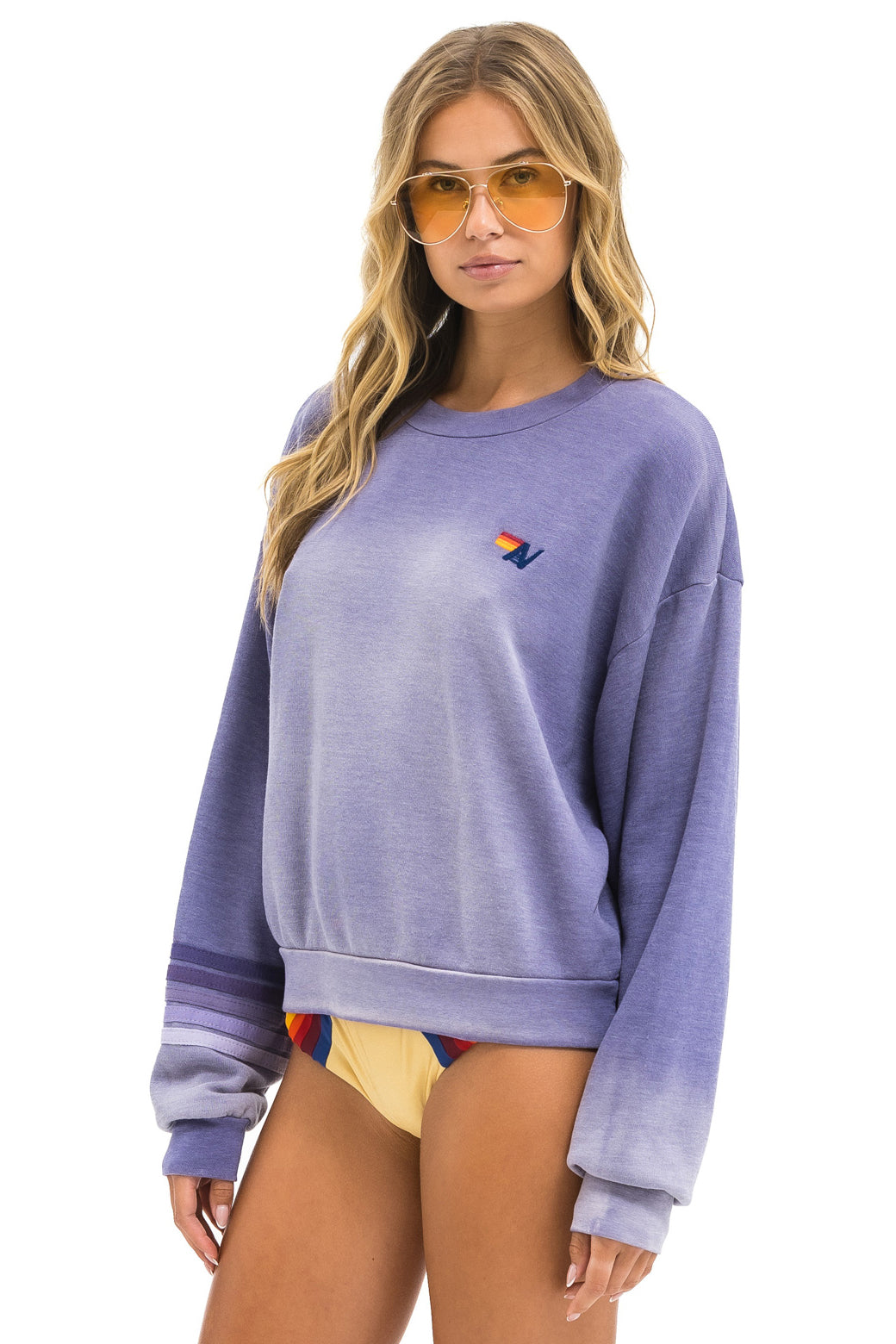 RUGBY STITCH RELAXED CREW SWEATSHIRT - FADED GRAPE