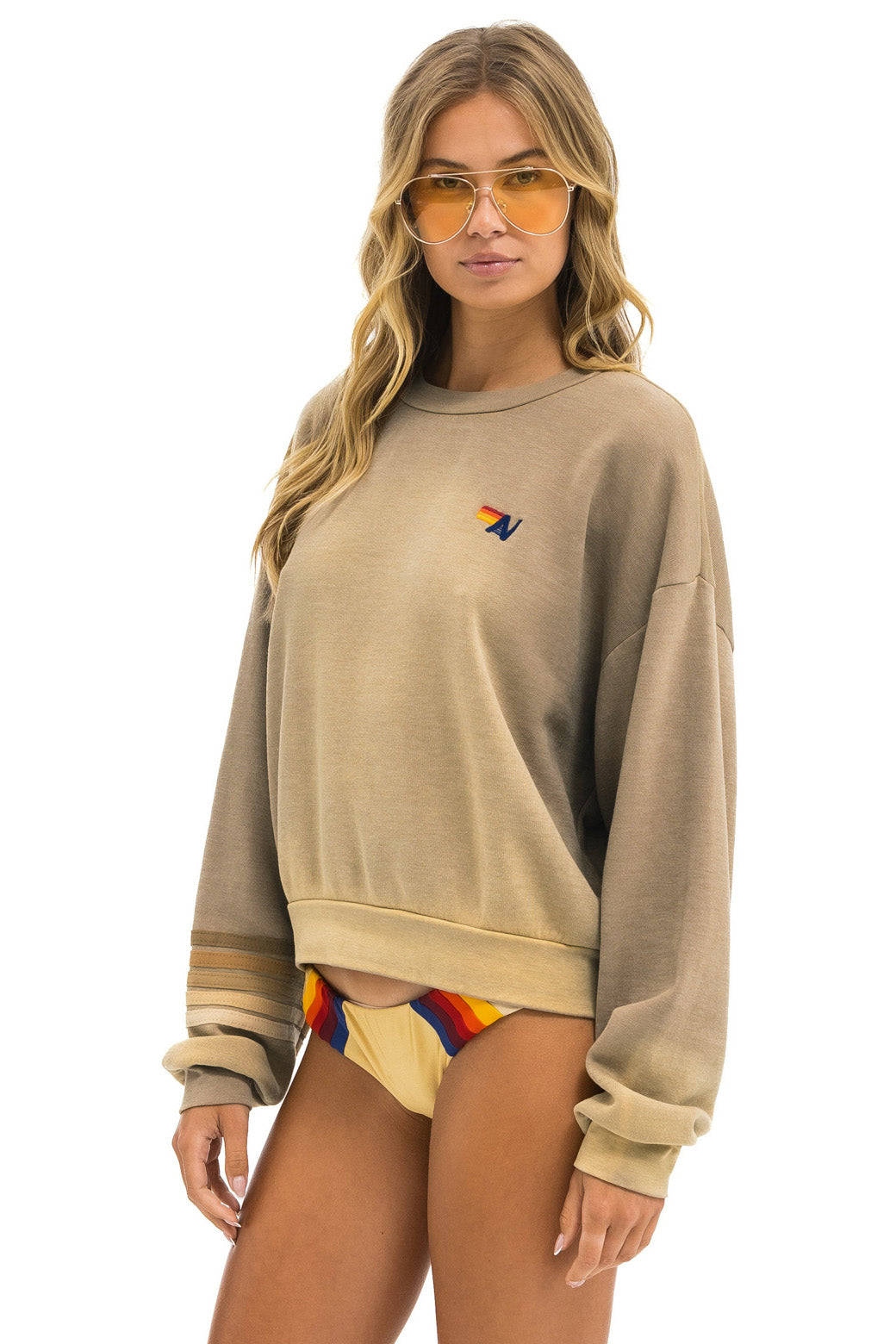 RUGBY STITCH RELAXED CREW SWEATSHIRT - FADED TAN