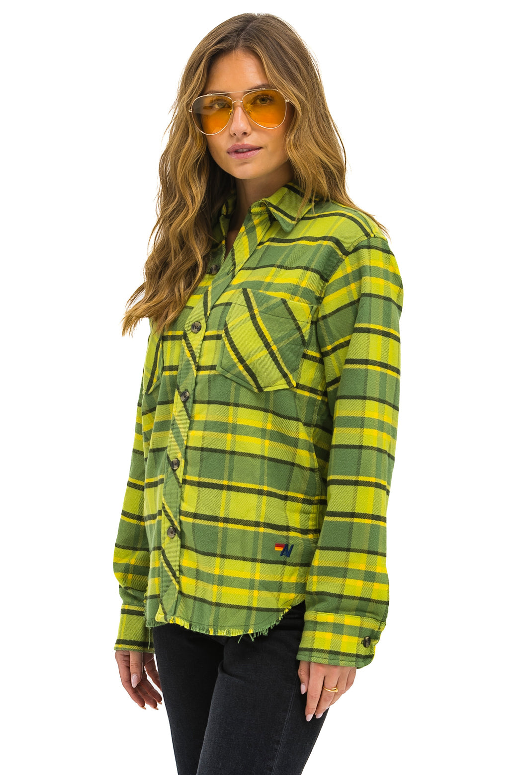 PLAID FLANNEL LIGHT WEIGHT UNISEX WESTERN SHIRT - AVOCADO PLAID