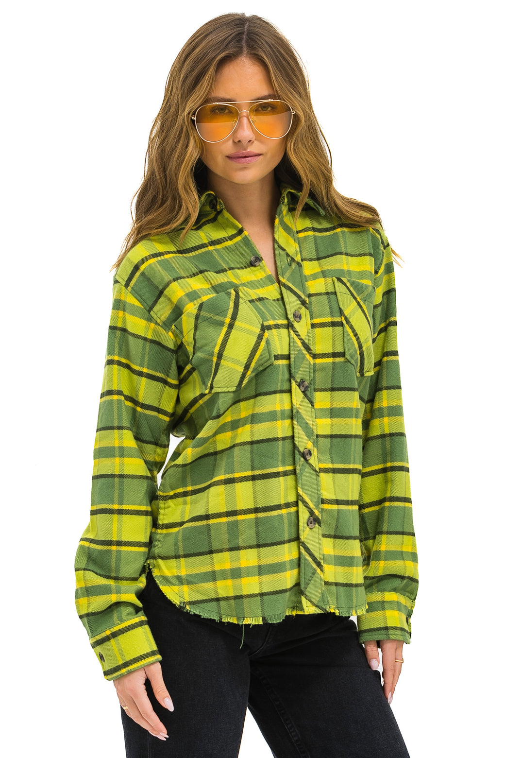 PLAID FLANNEL LIGHT WEIGHT UNISEX WESTERN SHIRT - AVOCADO PLAID