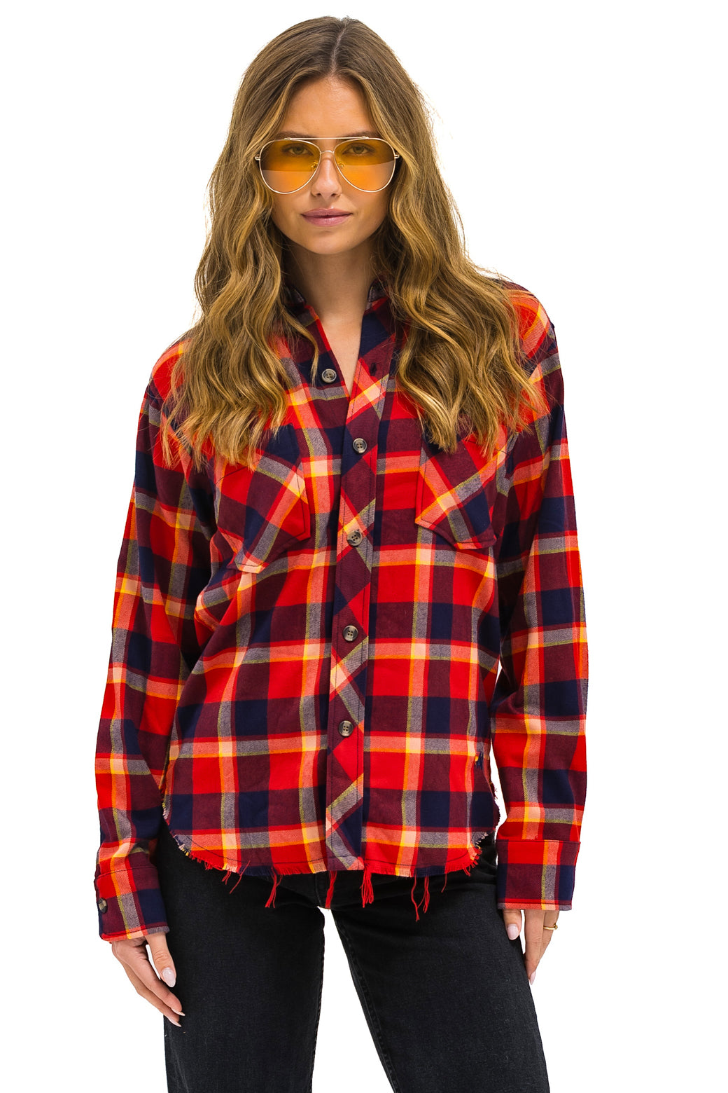 PLAID FLANNEL LIGHT WEIGHT UNISEX WESTERN SHIRT - RUGBY PLAID