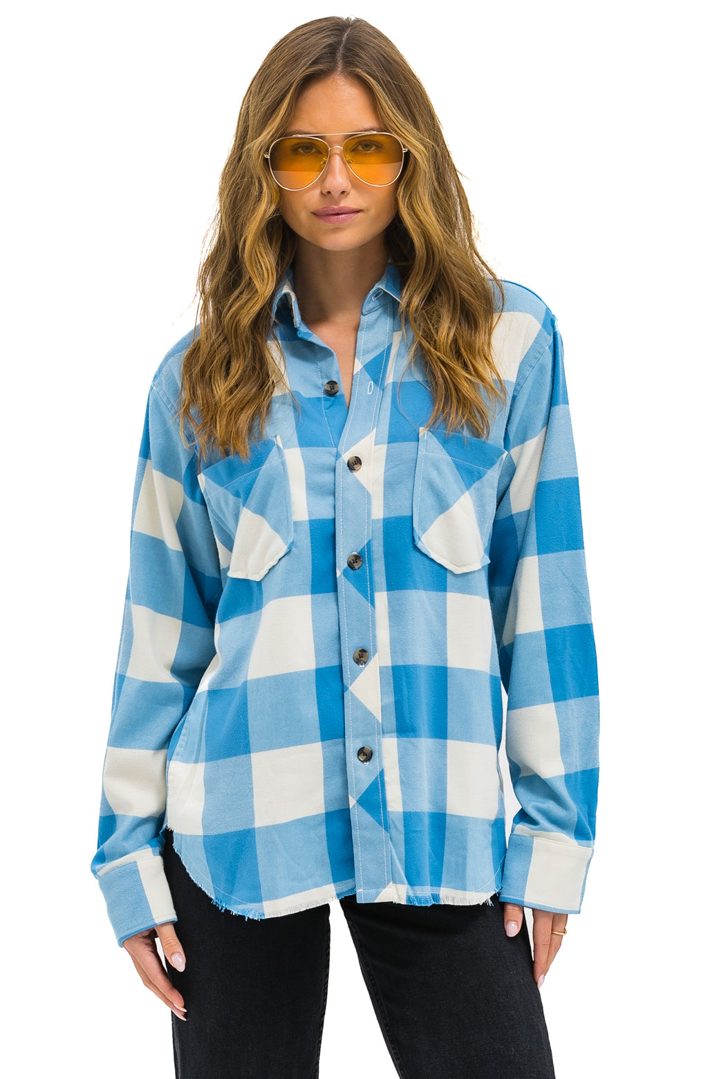 PLAID FLANNEL LIGHT WEIGHT UNISEX WESTERN SHIRT - SKY PLAID