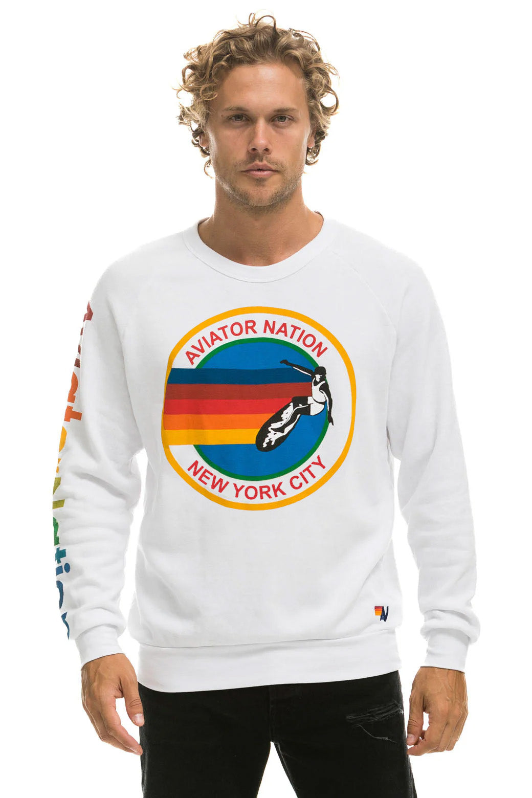 AVIATOR NATION NEW YORK CITY CREW SWEATSHIRT - WHITE