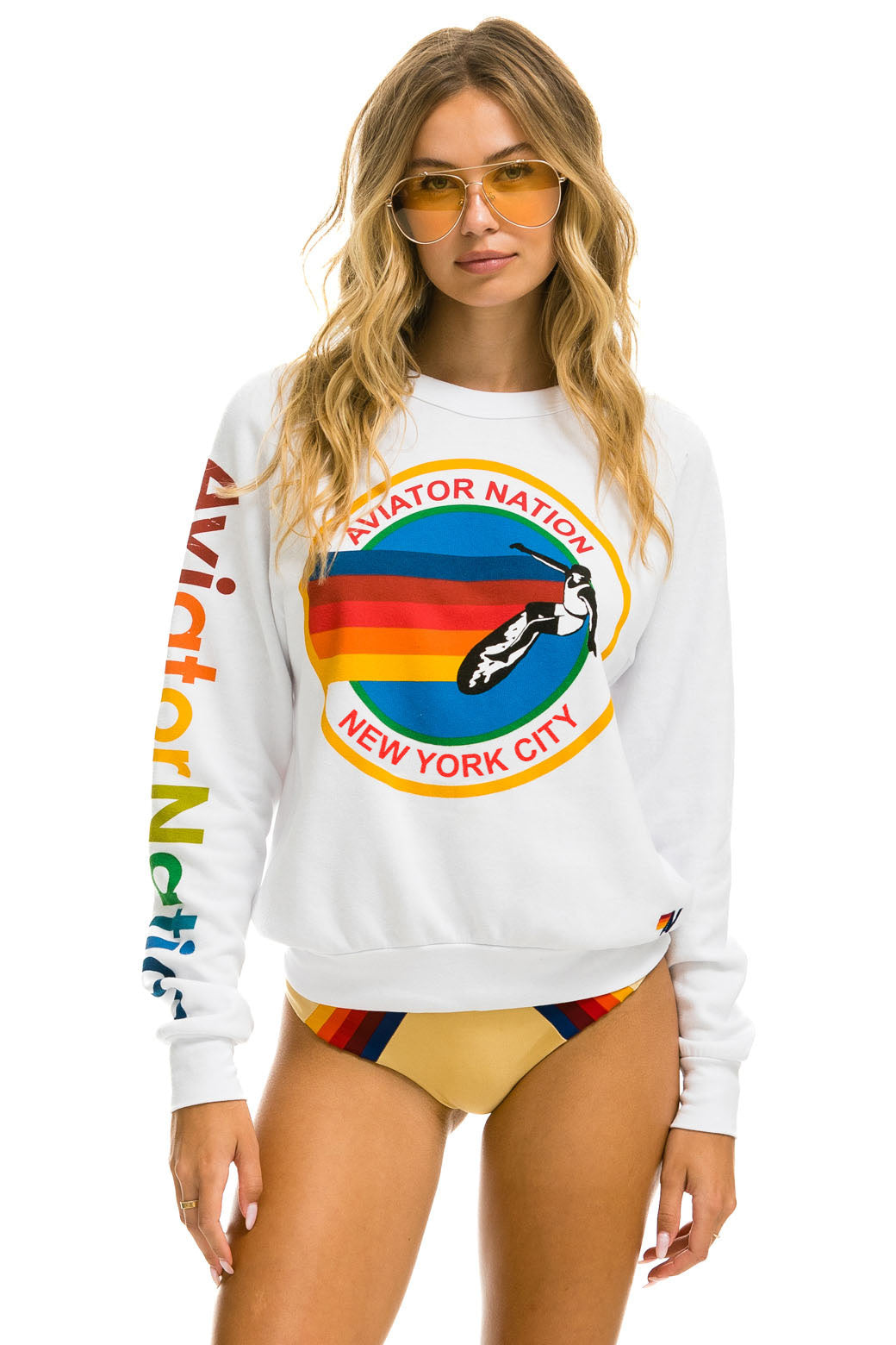 AVIATOR NATION NEW YORK CITY CREW SWEATSHIRT - WHITE