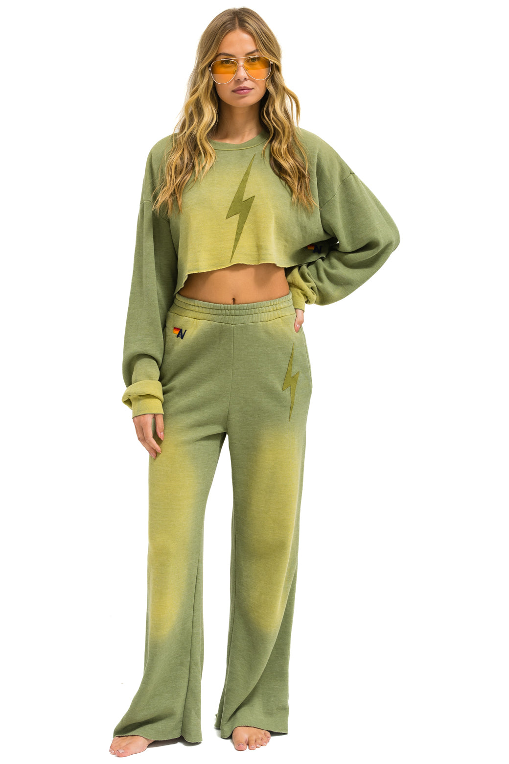 BOLT STITCH WIDE LEG POCKET SWEATPANTS - FADED ARMY