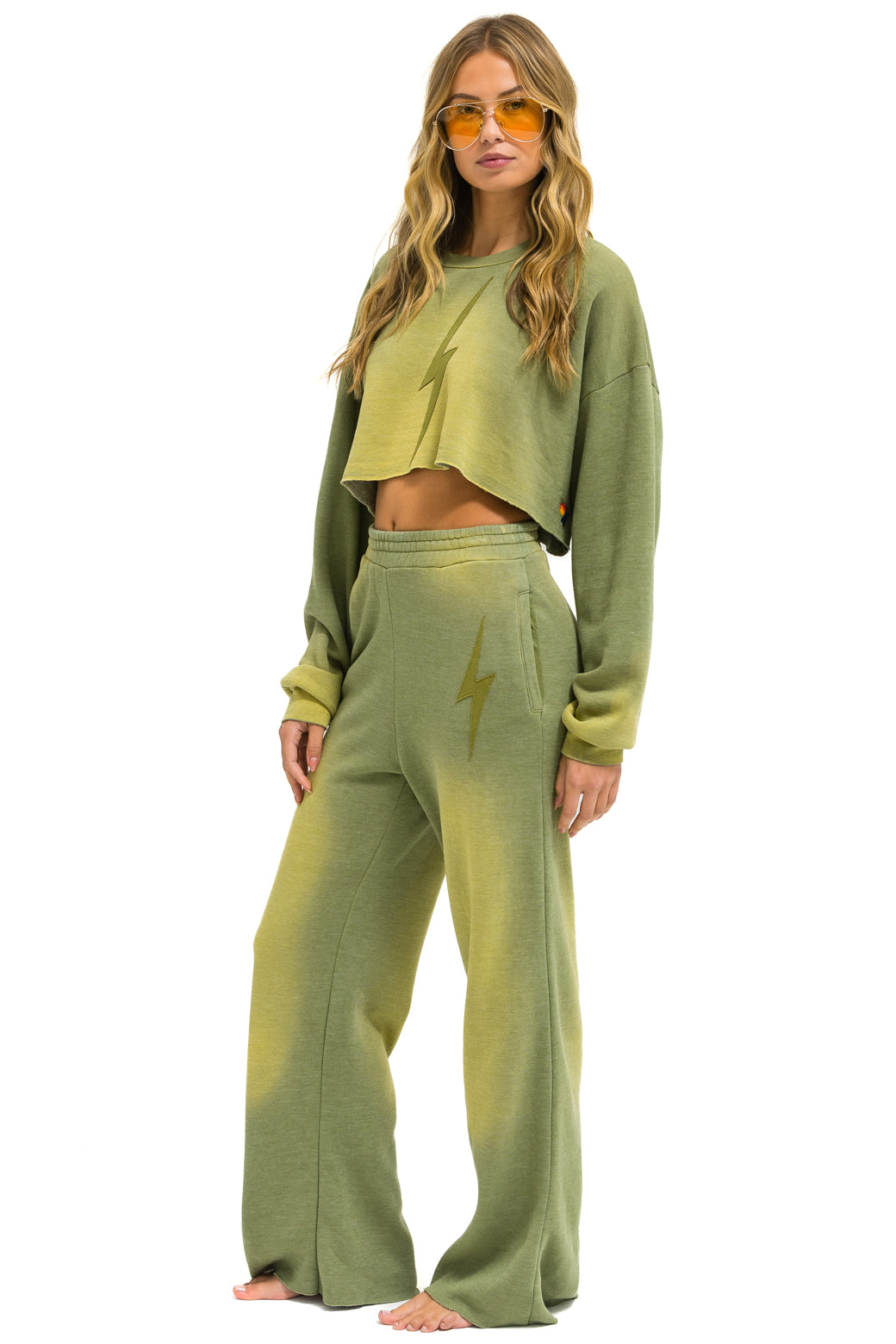 BOLT STITCH WIDE LEG POCKET SWEATPANTS - FADED ARMY