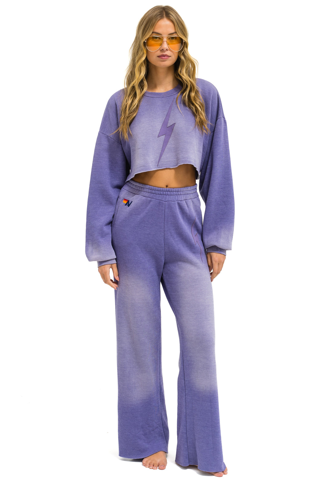 BOLT STITCH WIDE LEG POCKET SWEATPANTS - FADED GRAPE