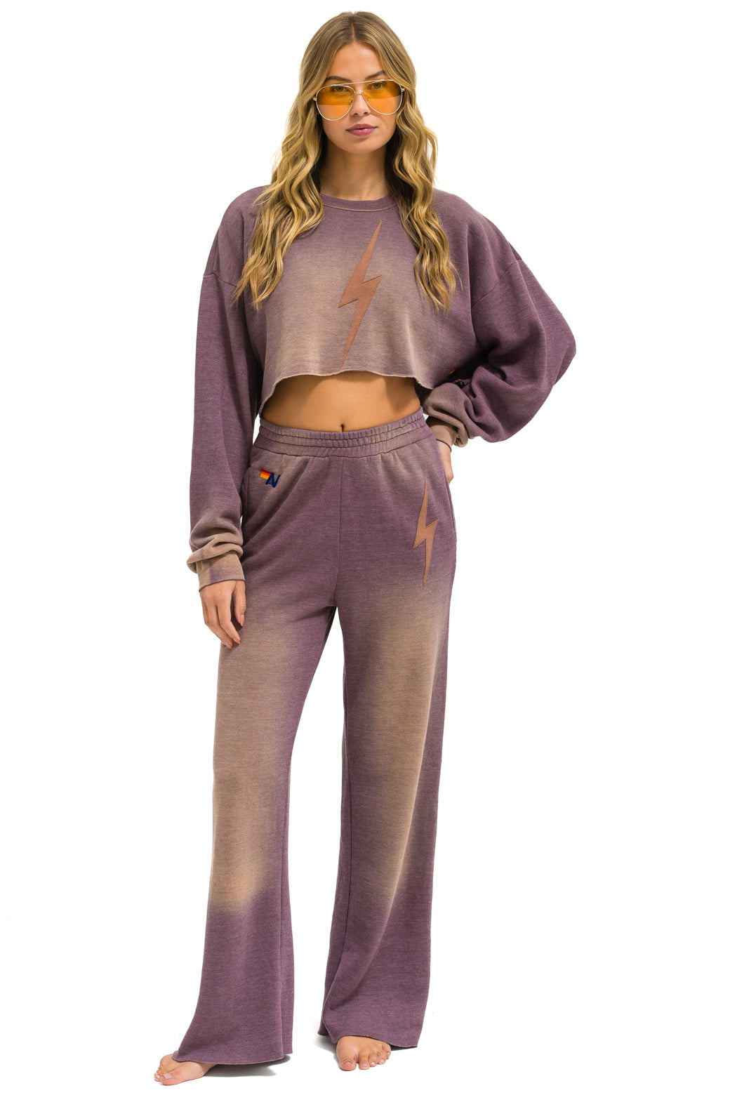 BOLT STITCH WIDE LEG POCKET SWEATPANTS - FADED MOCHA