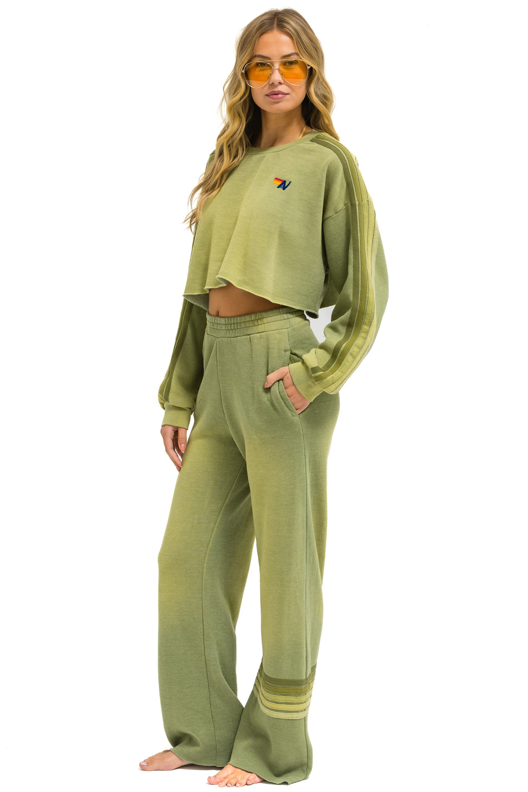 RUGBY STITCH WIDE LEG POCKET SWEATPANTS - FADED ARMY