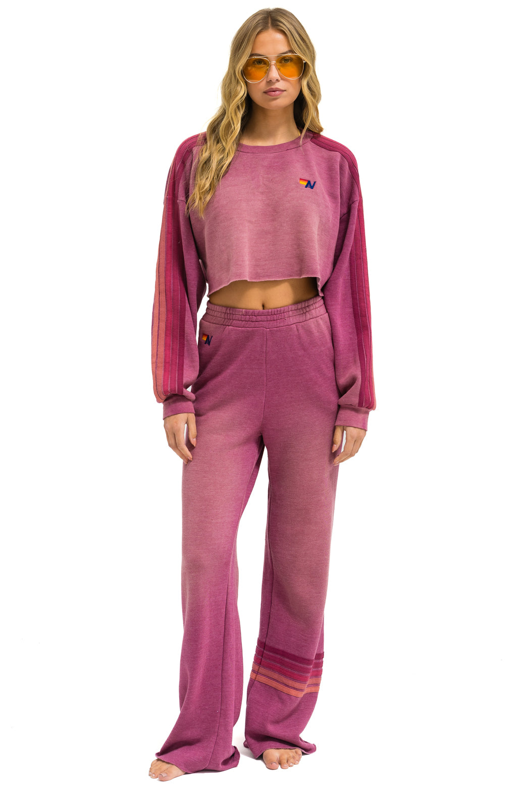 RUGBY STITCH WIDE LEG POCKET SWEATPANTS - FADED BERRY