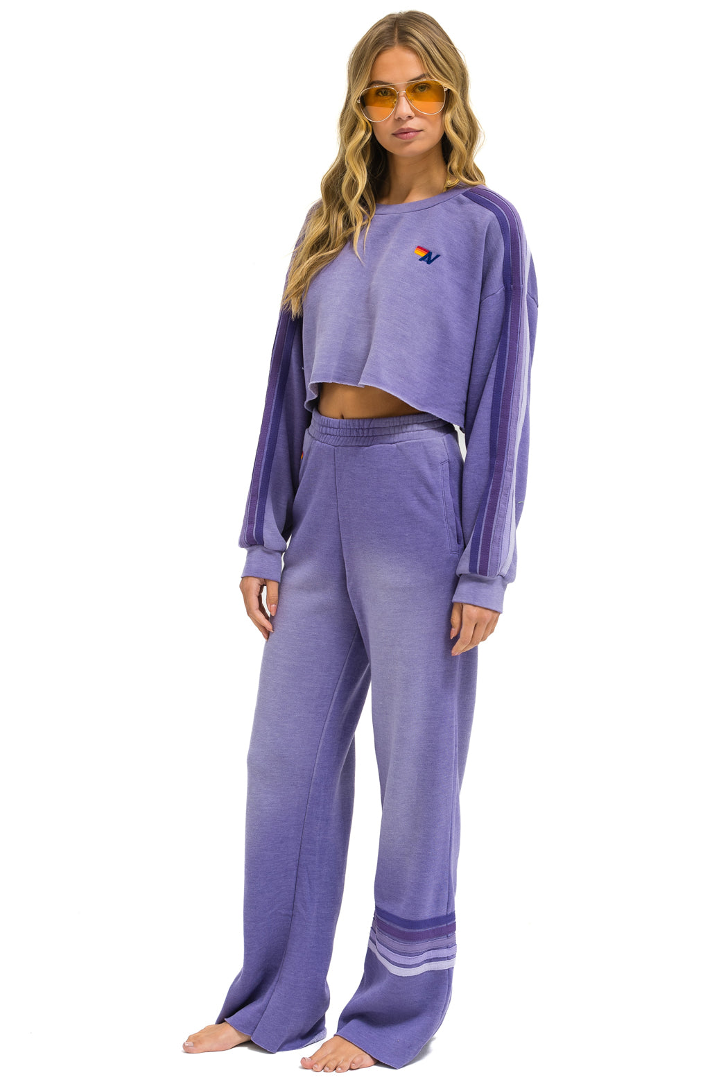 RUGBY STITCH WIDE LEG POCKET SWEATPANTS - FADED GRAPE