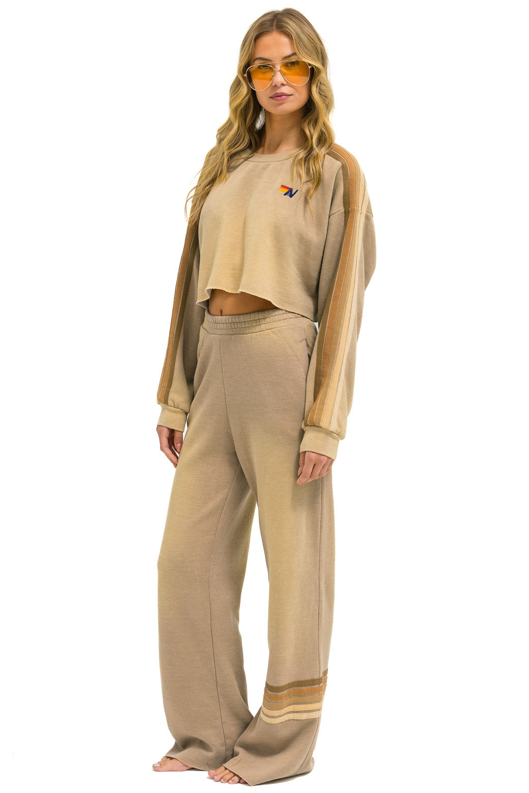 RUGBY STITCH WIDE LEG POCKET SWEATPANTS - FADED TAN