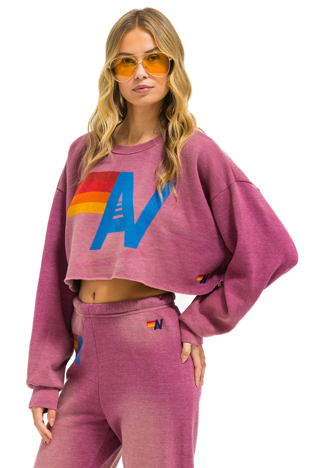 VINTAGE LOGO CROPPED CREW SWEATSHIRT RELAXED - FADED BERRY