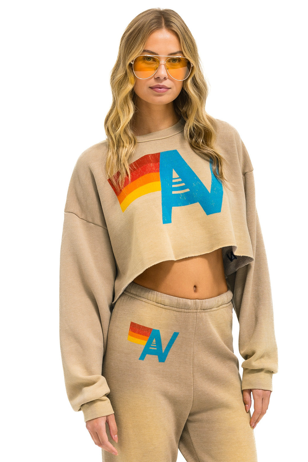 VINTAGE LOGO CROPPED CREW SWEATSHIRT RELAXED - FADED TAN