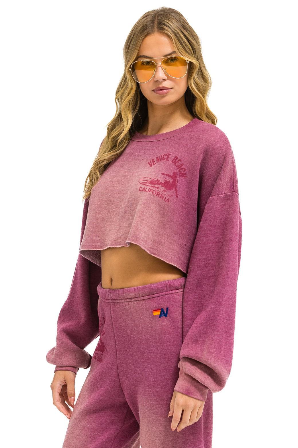 VENICE SURFER CROPPED CREW SWEATSHIRT RELAXED - FADED BERRY