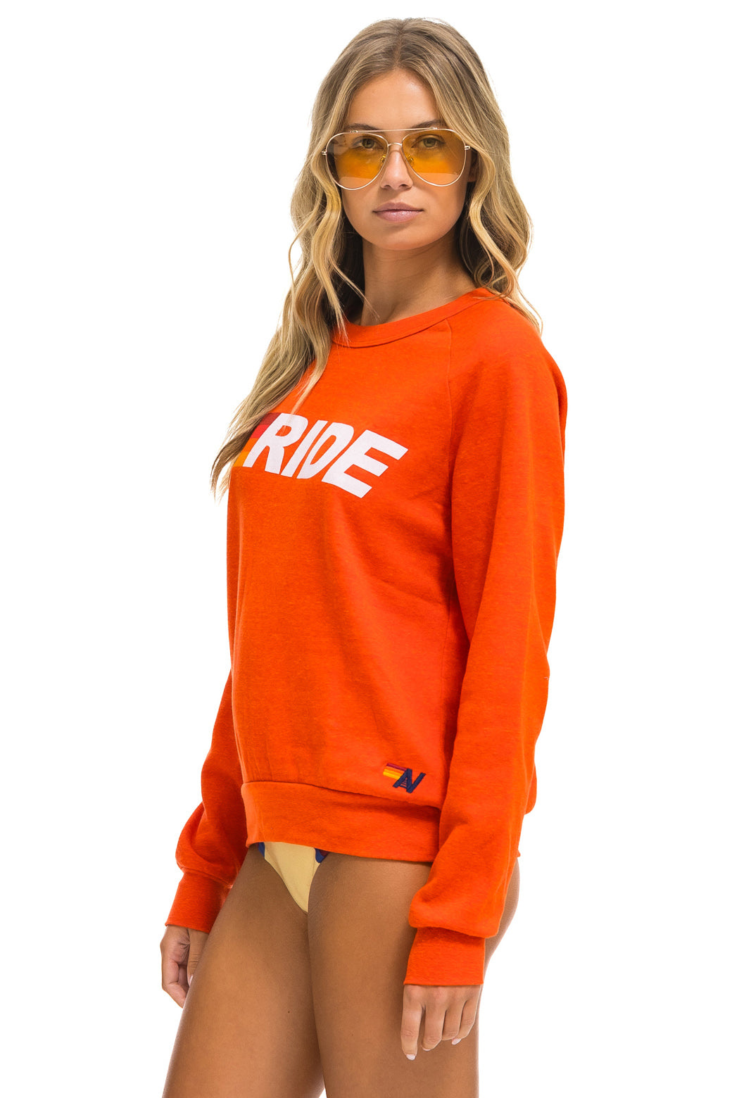 Aviator Nation Ride Logo White Crew Sweatshirt Orange M