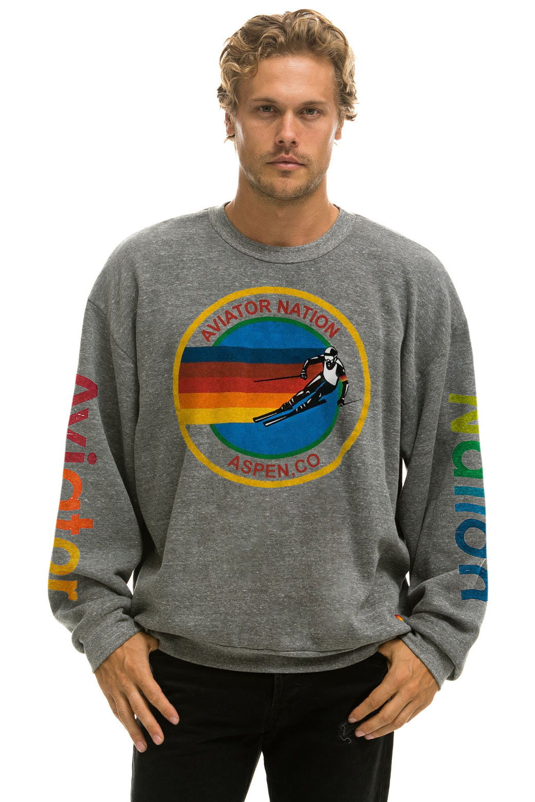 AVIATOR NATION ASPEN RELAXED CREW SWEATSHIRT - HEATHER GREY