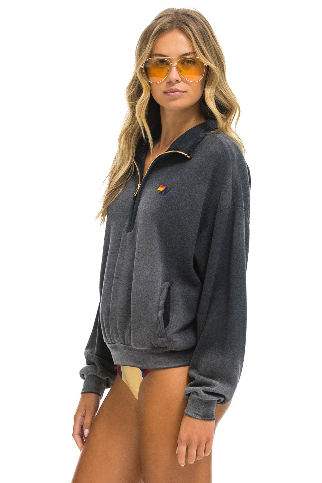 ESSENTIAL HALF ZIP RELAXED SWEATSHIRT - FADED SMOKE