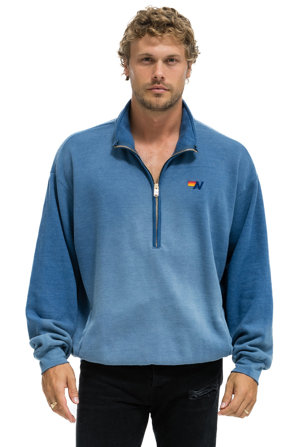 ESSENTIAL HALF ZIP RELAXED SWEATSHIRT - FADED WATER