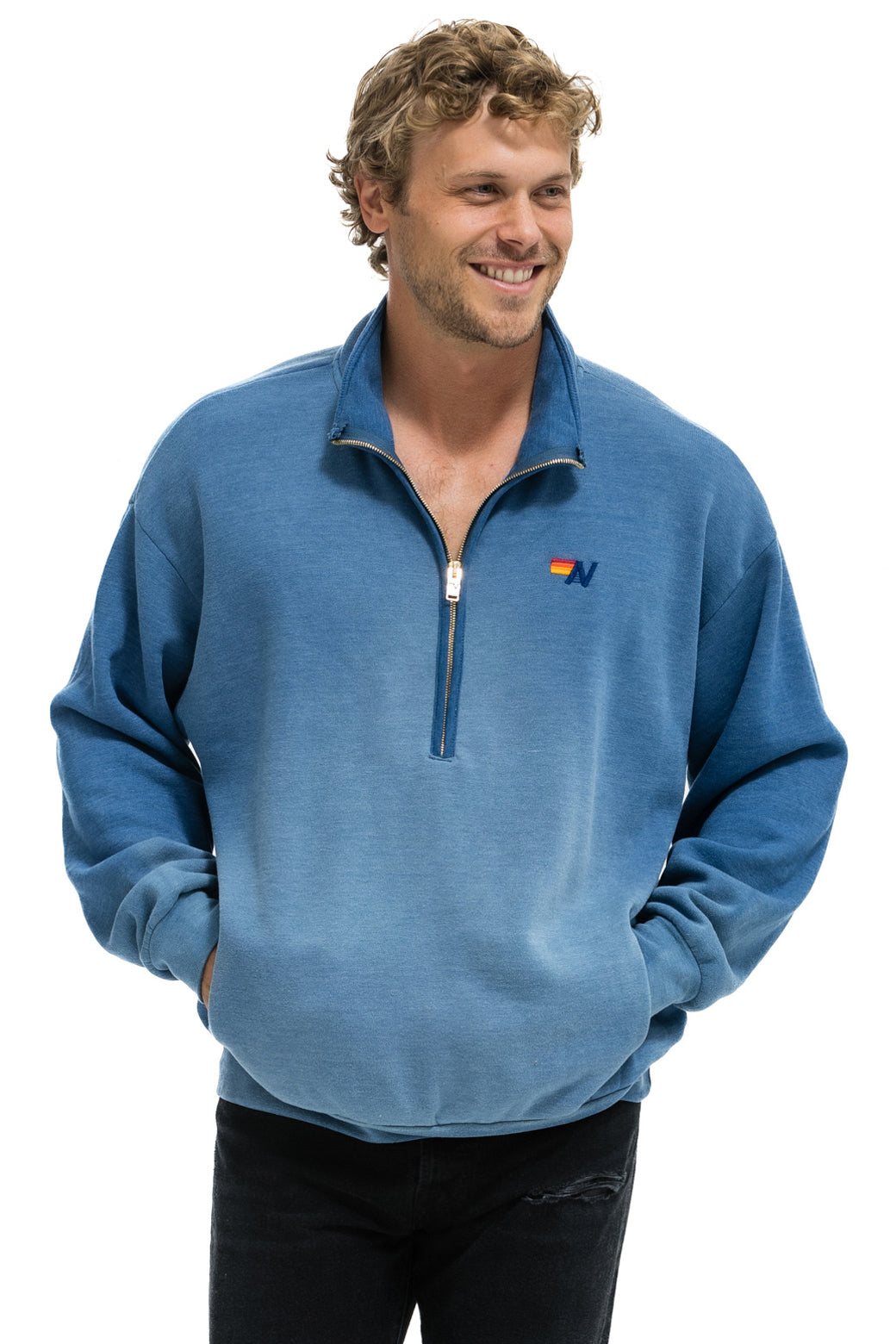 ESSENTIAL HALF ZIP RELAXED SWEATSHIRT - FADED WATER