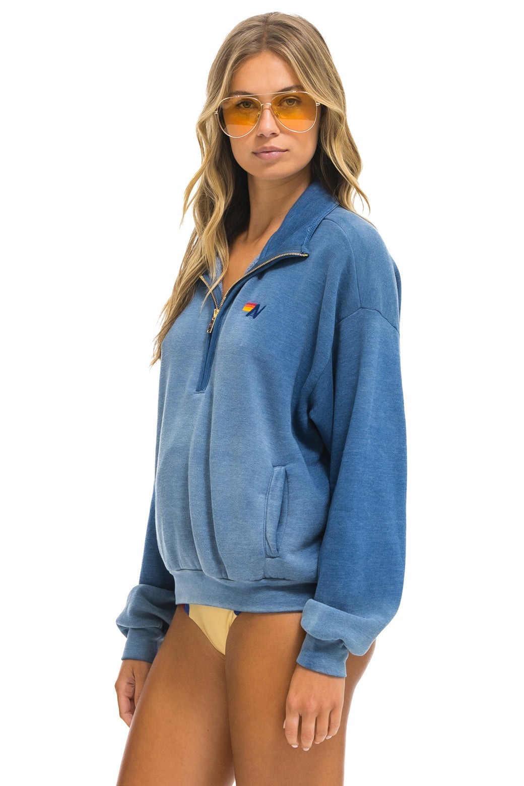 ESSENTIAL HALF ZIP RELAXED SWEATSHIRT - FADED WATER