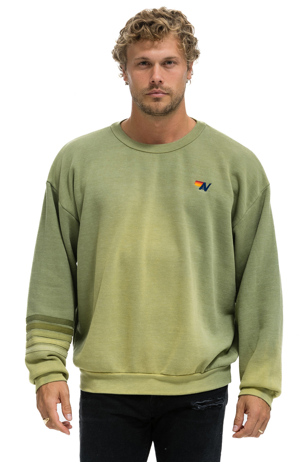 RUGBY STITCH RELAXED CREW SWEATSHIRT - FADED ARMY