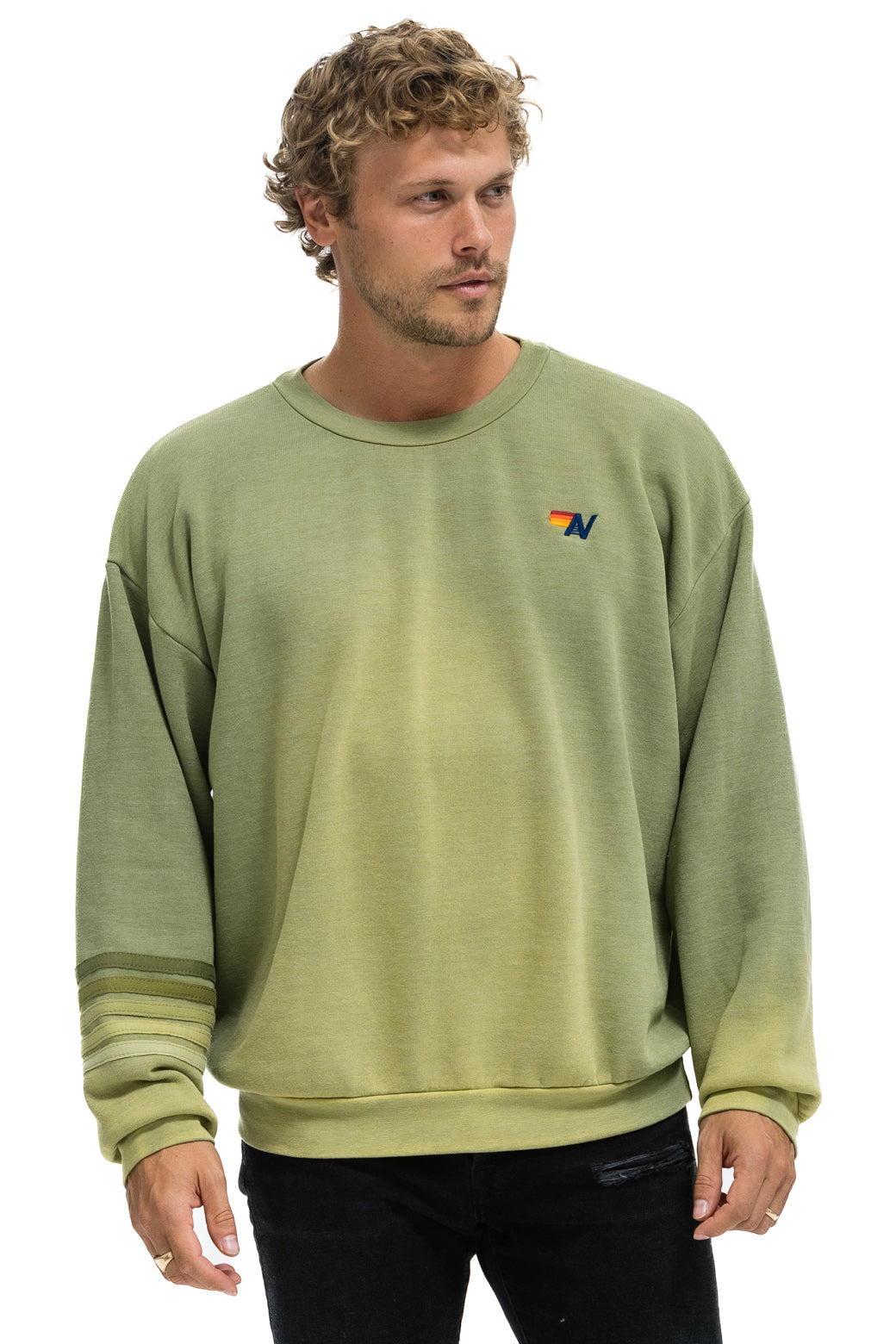 RUGBY STITCH RELAXED CREW SWEATSHIRT - FADED ARMY