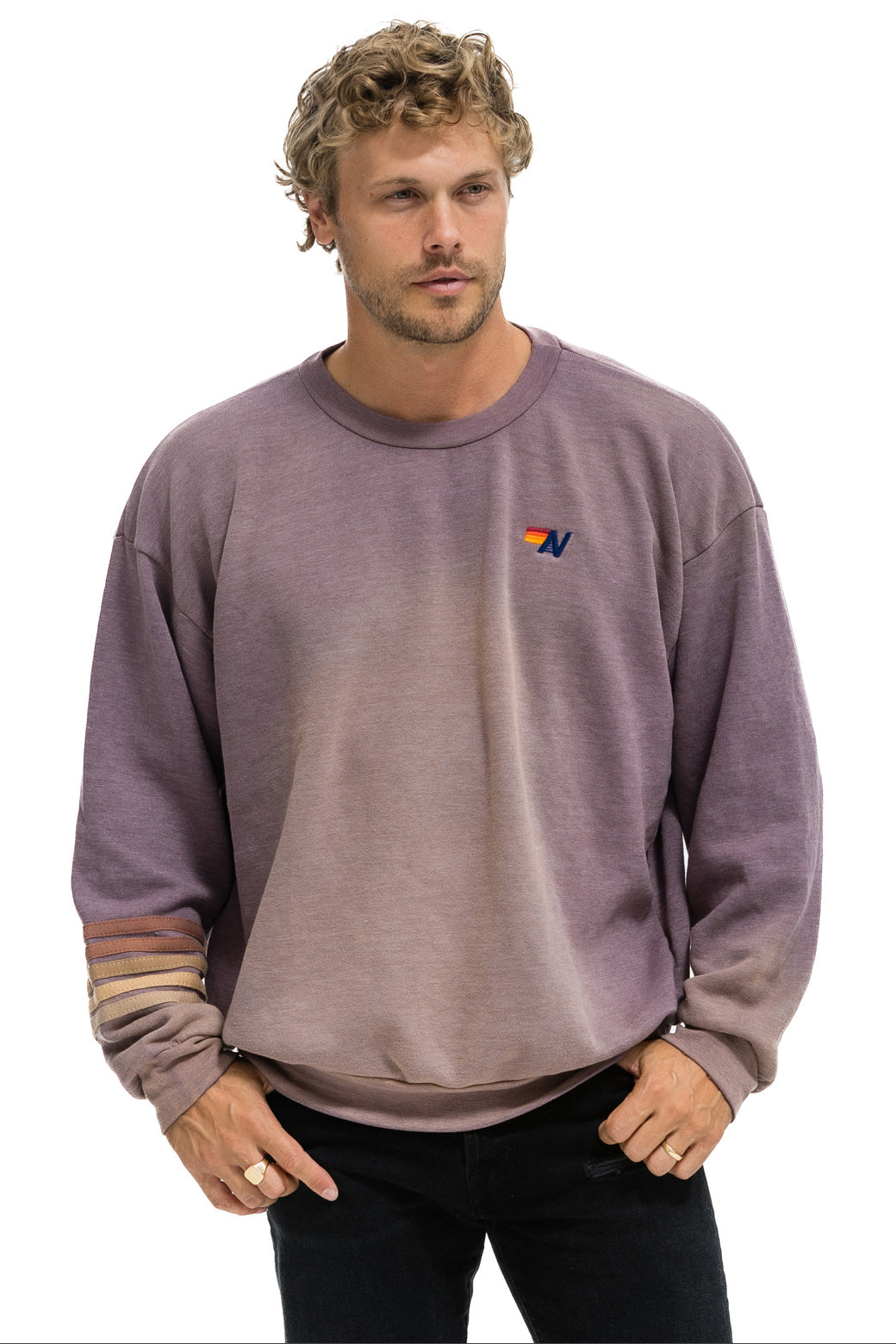 RUGBY STITCH RELAXED CREW SWEATSHIRT - FADED MOCHA