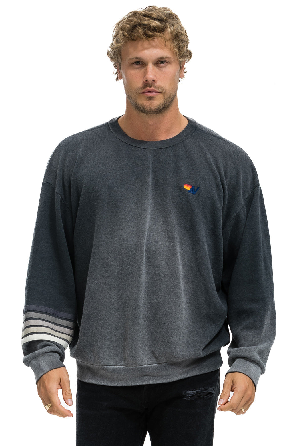 RUGBY STITCH RELAXED CREW SWEATSHIRT - FADED SMOKE